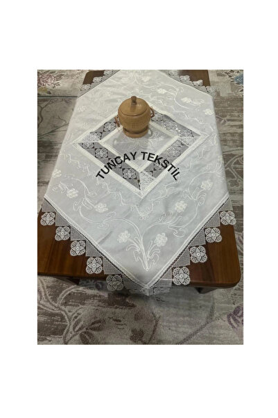 TUNCAY TEKSTİL buldan Ipeği Otantik Kare Fiskos Ipek Nakışlı Masa Örtüsü