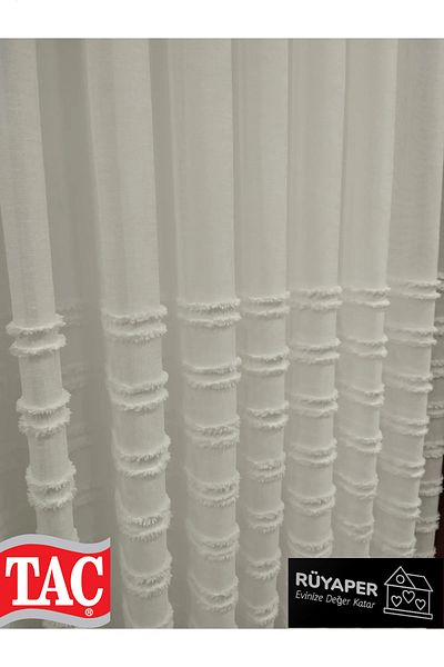 Taç Trending Product Does Not Want Iron on Linen Floor Stripe Tassel Luxury Tulle Curtain with Frequent Pleat Heavy Gramage