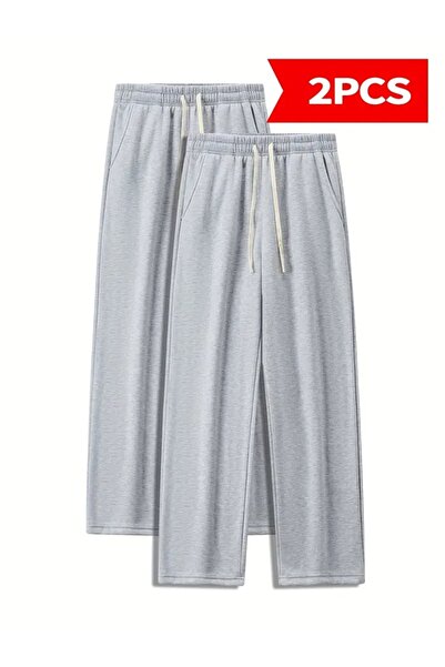 CAONNES Γκρι ελαστικό άνετο ύφασμα - Παντελόνι φόρμας 2 τεμαχίων με χαλαρή εφ...