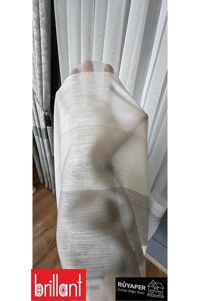 Brillant New Season Cream Beige Mink Stripe Detail Does Not Want Ironing Frequently Pleated Heavy Gramaged Luxury Tulle Curtain