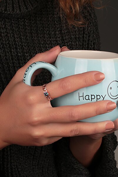 SUNSHINE 925 Ayar Rose Kaplamalı Mistik Topaz Tek Taş Gümüş Yüzük