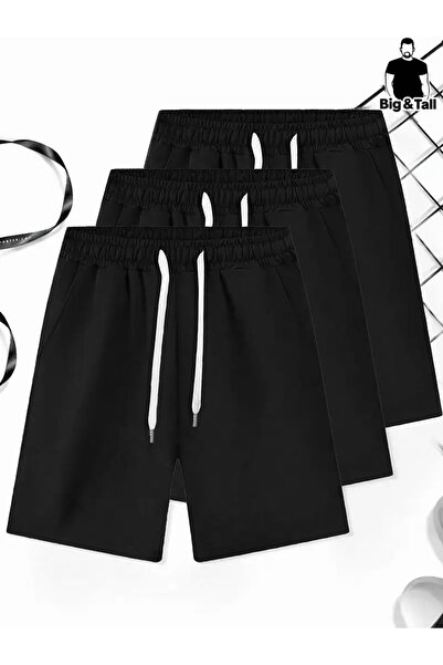 CAONNES Pachet de 3 pantaloni scurți negri, de culoare uni, de mărime mare, p...