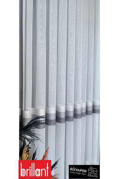 Brillant New Season Cream Gray Anthracite Stripe Detail Does Not Want Ironing Frequently Pleated Heavy Gramaged Luxury Tulle Curtain