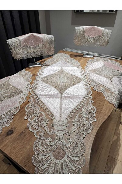 Tekstilife طقم صالون لوكس 5 لتر طقم بودرة مقهى عداء-135x43 سرج-92x40 حجاب-40x40