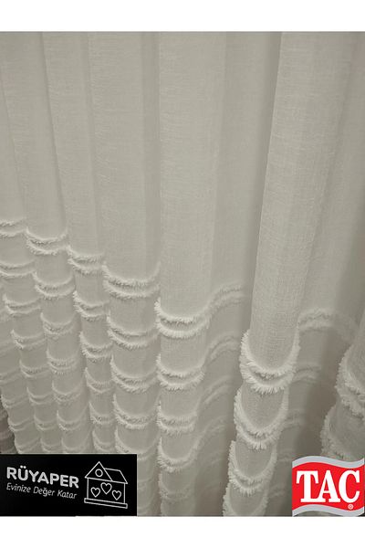 RÜYAPER Modern Design Does Not Want Iron on Linen Floor Stripe Tassel Luxury Tulle Curtain with Close Pleat Heavy Gramage