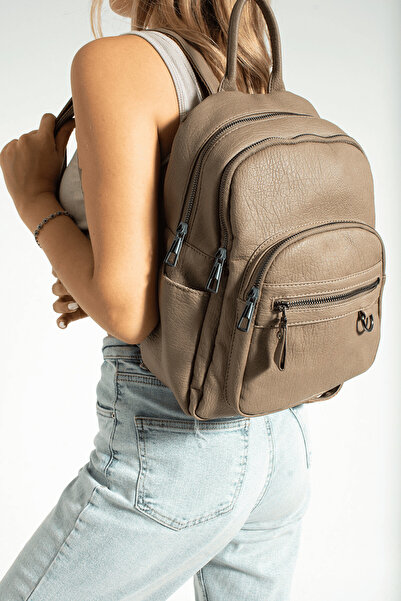 Çanta Trend Multi-Compartment Large Women's Backpack Mink.