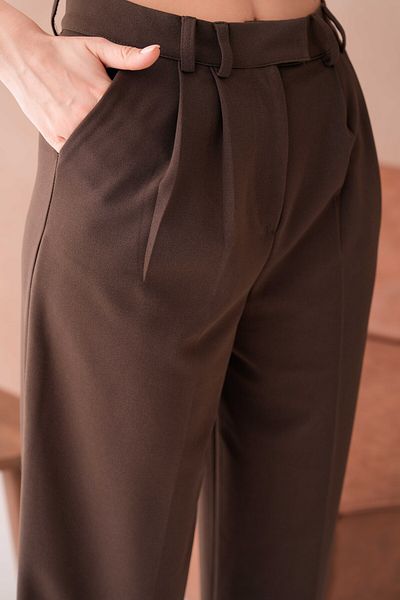WOMAN VISION Țesătură creponată elastică pentru femei, cu picior lat, cu fermoar, pantaloni maro pentru femei 002