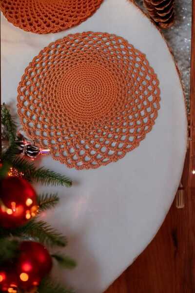 Örgü Sanatı El Örgüsü Polyester Soft Makrome 4 Kişilik Supla Takımı 36x36 cm