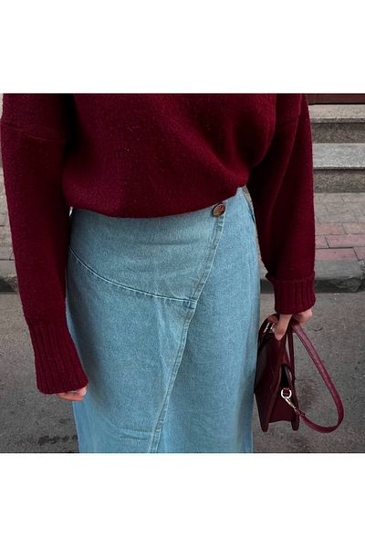 Molly Nelly Fusta de damă Lurdes albastră din denim cu nasturi laterale