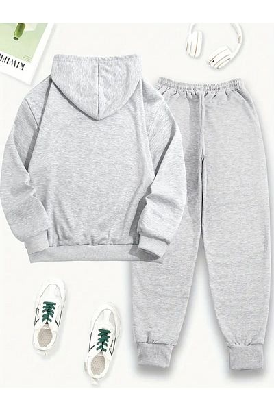 NEW TRENDY COLLECTİON Ежедневен комплект от две части за жени, суитшърт с дълъг ръкав и панталон с качулка