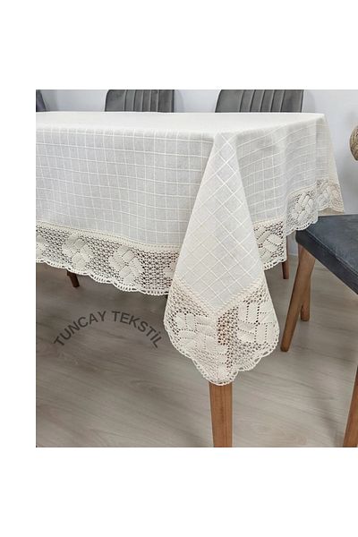 TUNCAY TEKSTİL Linen Tablecloth Wide Lacy Monika Fabric Cotton Buldan Basement Linen Square Rectangular Round