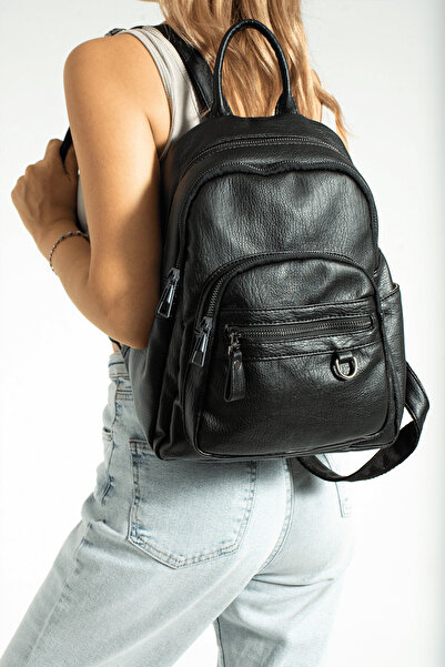 Çanta Trend Rucsac de culoare neagră pentru femei, cu 8 compartimente, geantă...