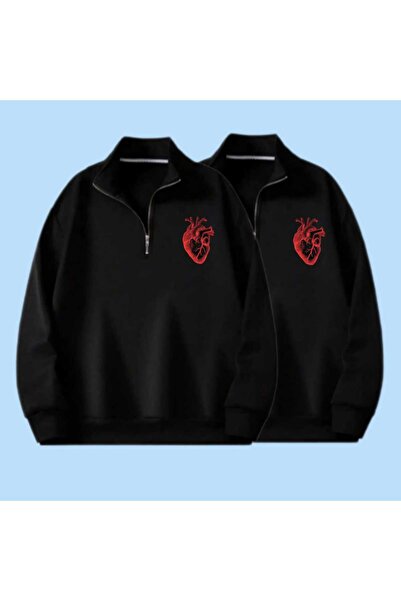 Elvino Hanorace personalizate pentru cuplu de Ziua Îndrăgostiților cu guler în picioare cu jumătate de fermoar din 3 fire