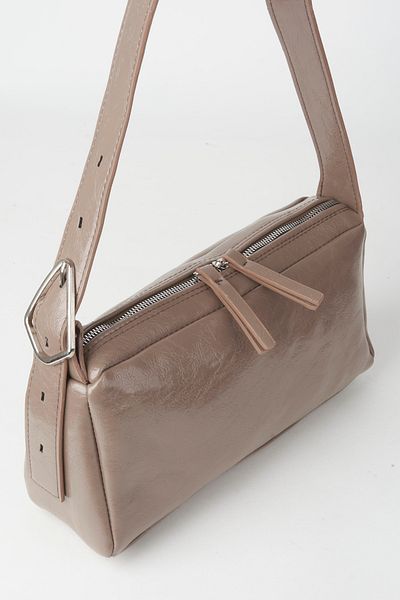 Vivaq Women's Marshmallow Dark Mink Baguette Design Strap Lined Faux Leather Zipper Closure Hand and Shoulder Bag