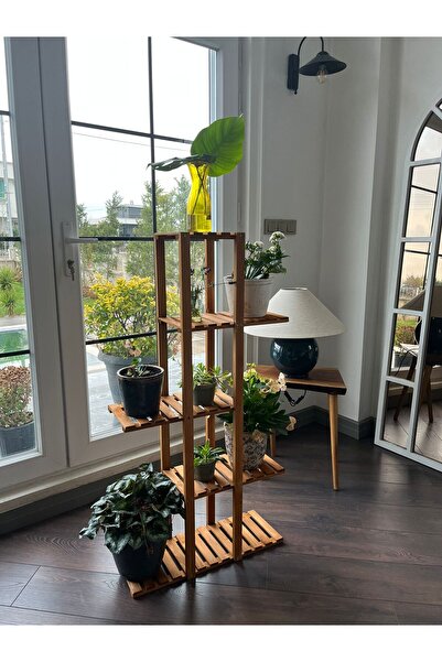 MarangozDede MARANGOZ DEDE 115 CM BOYUNDA 5 RAFLI ÇİÇEKLİK SAKSILIK DEKORATİF RAF