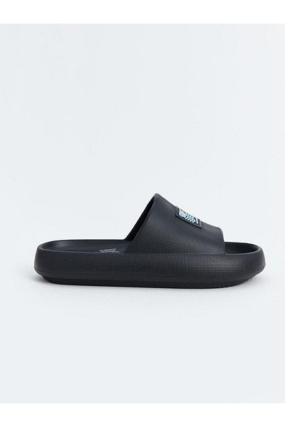LC Waikiki Ανδρικές παντόφλες STEPS Μαύρες μονόχρωμες με στάμπα