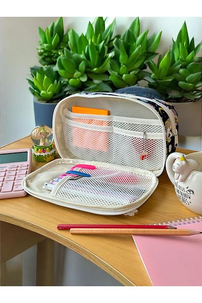 BABUN Bergama Unicorn Pattern Large Wide Transparent Girls Boys Children Teenager Pencil Case Pen Holder Makeup Purse