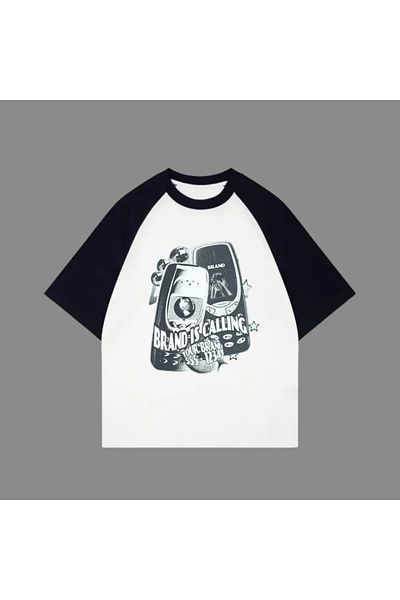 Gofeel Λευκό Unisex Μαύρο Μπλουζάκι μάρκας Raglan Calling