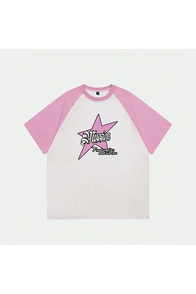 Gofeel Λευκό μπλουζάκι Unisex Pink Reglan Mission Star