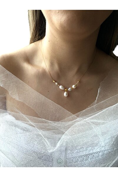 By Saadet Özkanlı Kadın Kalpli Gerçek Inci Kolye Choker , Hayalet Gerçek Inci Kolye, Doğal Tatlısu Incisi, 3-4 Mm