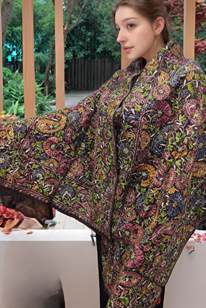 onliecraft omuz Şal, El Yapımı Yün ve İpek, Boncuklarla Süslenmiş