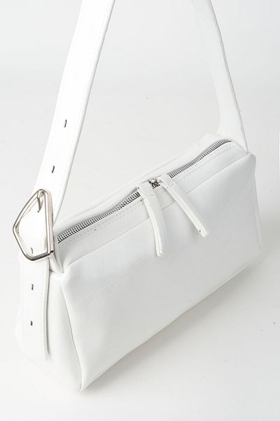 Vivaq Women's Marshmallow White Baguette Design Strap Lined Patent Leather Faux Leather Zipper Closure Hand and Shoulder Bag