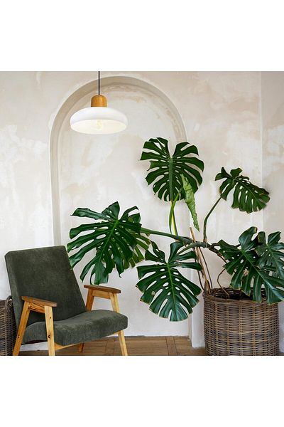 Bamyum Androa-Holz Hängelampe Esstisch Weiß Metall Ø40 cm, Pendelleuchte Esstisch