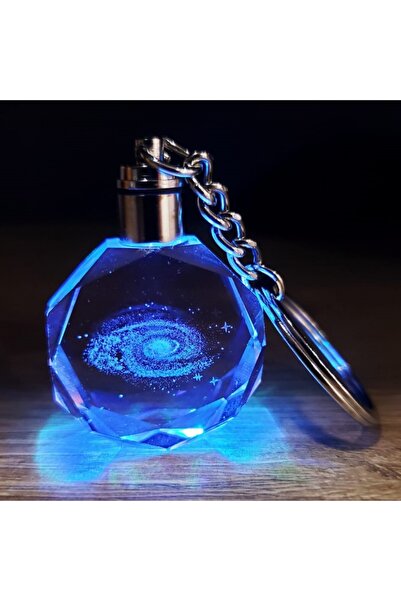Işıklı Kristal Cam Anahtarlık Renk Değiştiren LED Özel Lazer İşleme Şık Anlamlı Hediyelik Aksesuar