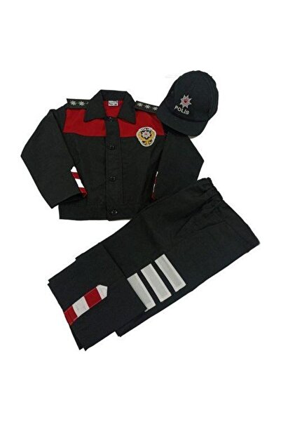 Sevimli Children's Police Costume Hat, Shirt and Pants Set - Red, Size 2