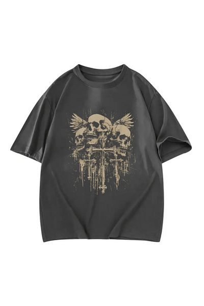 Gofeel Μπλουζάκι Gothic Skull Cross με στάμπα Unisex Oversize