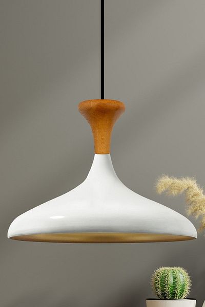 Bamyum Champion-Holz Industrial Vintage Hängelampe  35 cm, Weiß Metall Pendelleuchte