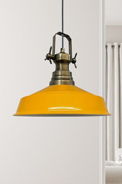Bamyum Neo-Asletl Industrial Vintage Hängelampe 40 cm, Gelb Metall Pendelleuchte