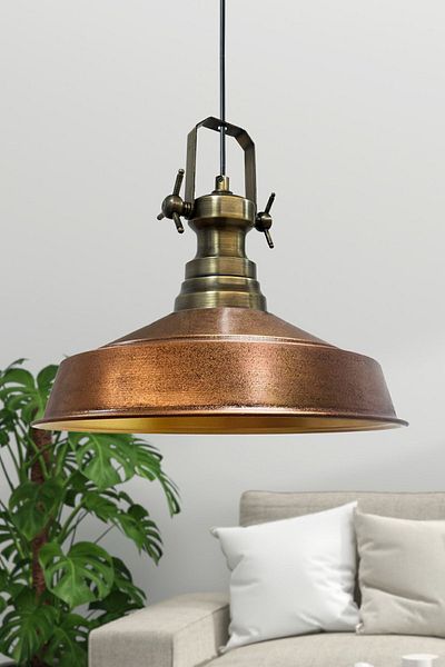 Bamyum Neo-Asletl Industrial Vintage Hängelampe 40 cm, Kupferfarbe Metall Pendelleuchte