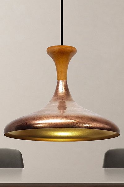 Bamyum Champion-Holz Industrial Vintage Hängelampe  35 cm, Kupferfarbe Metall Pendelleuchte