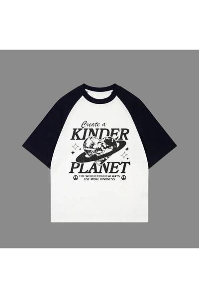 Gofeel Λευκό Unisex Μαύρο T-Shirt Raglan Kinder Planet