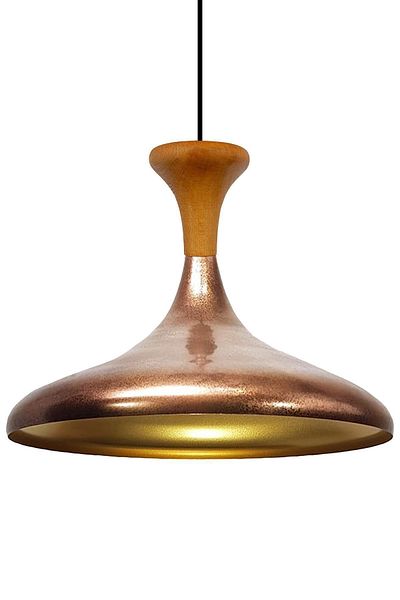 Bamyum Champion-Holz Industrial Vintage Hängelampe  35 cm, Kupferfarbe Metall Pendelleuchte