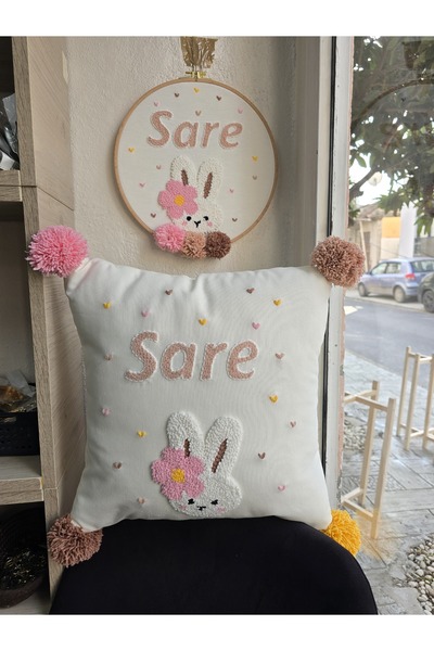 chsdizaynn Punch işlemeli isimli kapı süsü takı yastıgı duvar panosu kırlent kılıfı