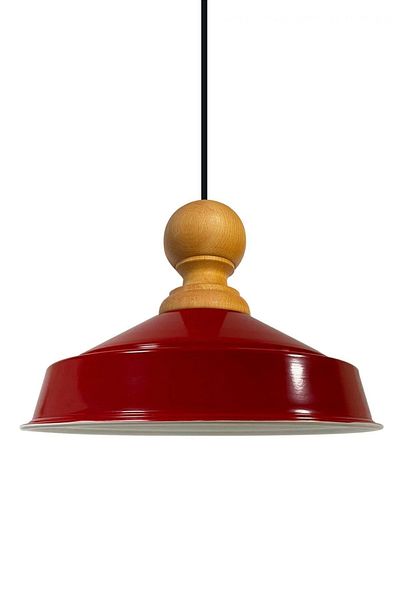 Bamyum Asletl-Holz Industrial Vintage Hängelampe  40 cm, Rot Metall Pendelleuchte