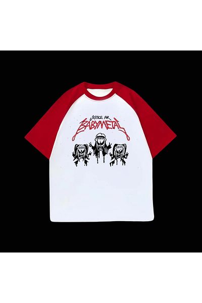 Gofeel Λευκό Unisex Red Raglan Baby Metal T-Shirt