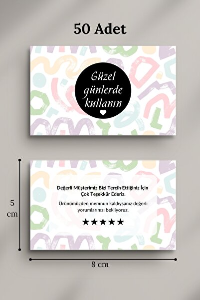 Metranya 50 Adet Çift Taraflı Teşekkür Kartı Güzel Günlerde Kullanın Sipariş Kartı Tebrik Paketleme Kartı