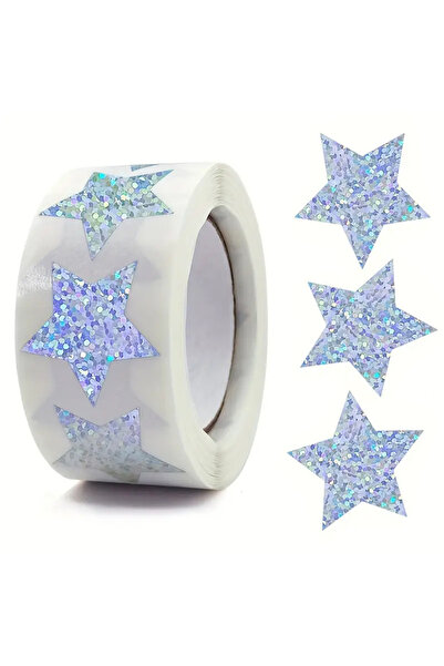 hdcw 500 ADET 2.5cm RULO YAPIŞKANLI YILDIZ DESENLİ STICKER ETİKET HEDİYE PAKETLEME