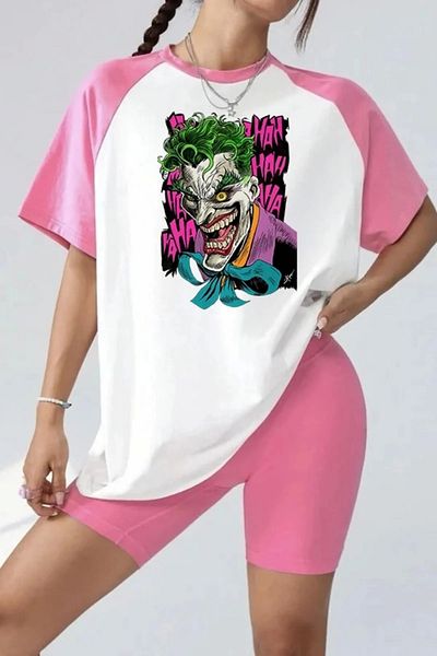 Gofeel Μπλουζάκι με ροζ και λευκό Raglan με στάμπα Joker