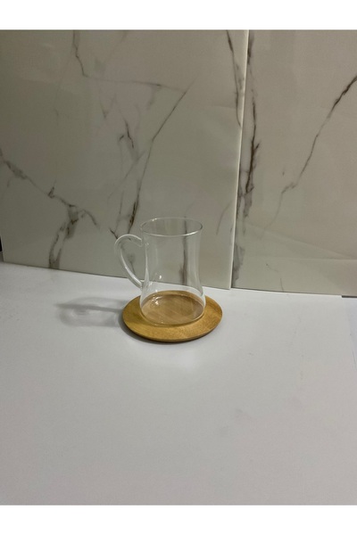 SEVEN7 Bambu Bardak 1kişilik çay seti 2Parça Borosilikat bardak ve bambu altlık