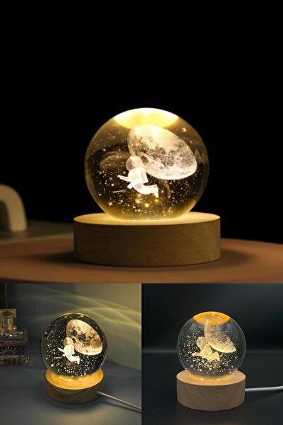 Yu Su Tools Ay ve Astronot Temalı 7 Renk Değiştiren Işıklı Cam Küre, Dekoratif ve Sevimli Gece Lambası Hediyesi!