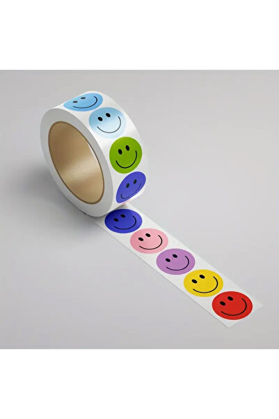 hdcw 500 ADET 2.5cm RULO YAPIŞKANLI ÇOK RENKLİ EMOJİ STICKER ETİKET HEDİYE PAKETLEME