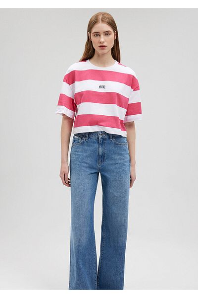 Mavi Rosa gestreiftes, kurzes T-Shirt mit Logo-Aufdruck - Short Cut1612229-86701