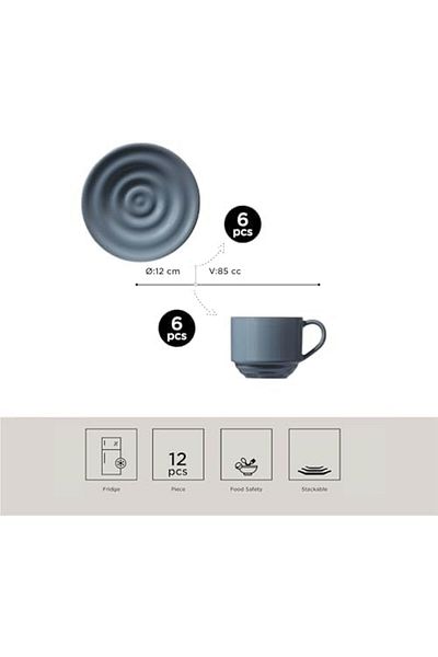 STOREMAX 6-Person Porcelain Coffee Set, Gray, Standard, 82 ml 646268