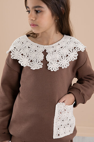 Cansın Mini Ανοιχτό καφέ δαντέλα γιακά ροζ υψηλής ποιότητας κοριτσίστικη φόρμα 20252