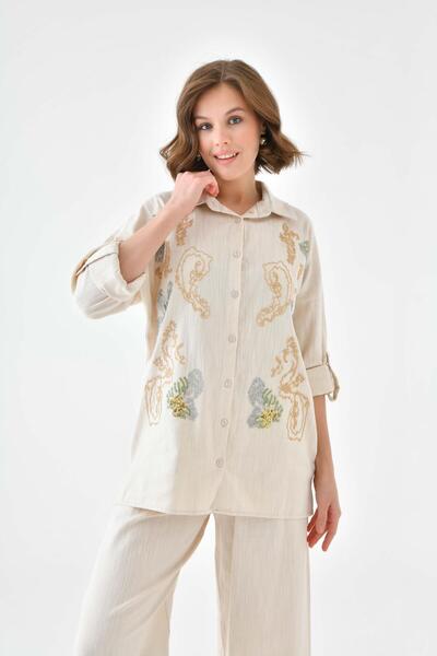 BURRASCA قميص كتان مع تطريز