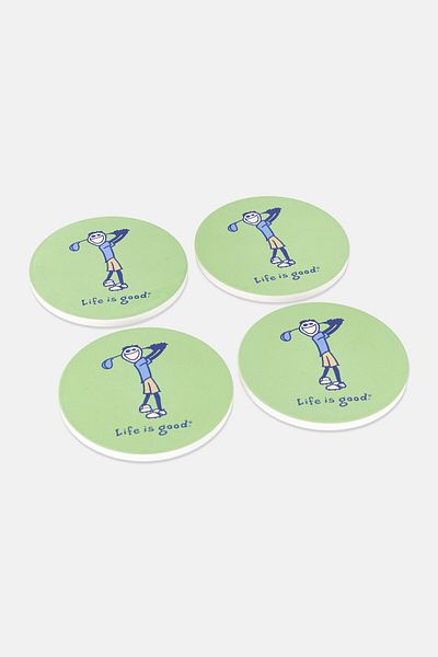 Life is Good Golf 4 Pieces Coaster Set, Green